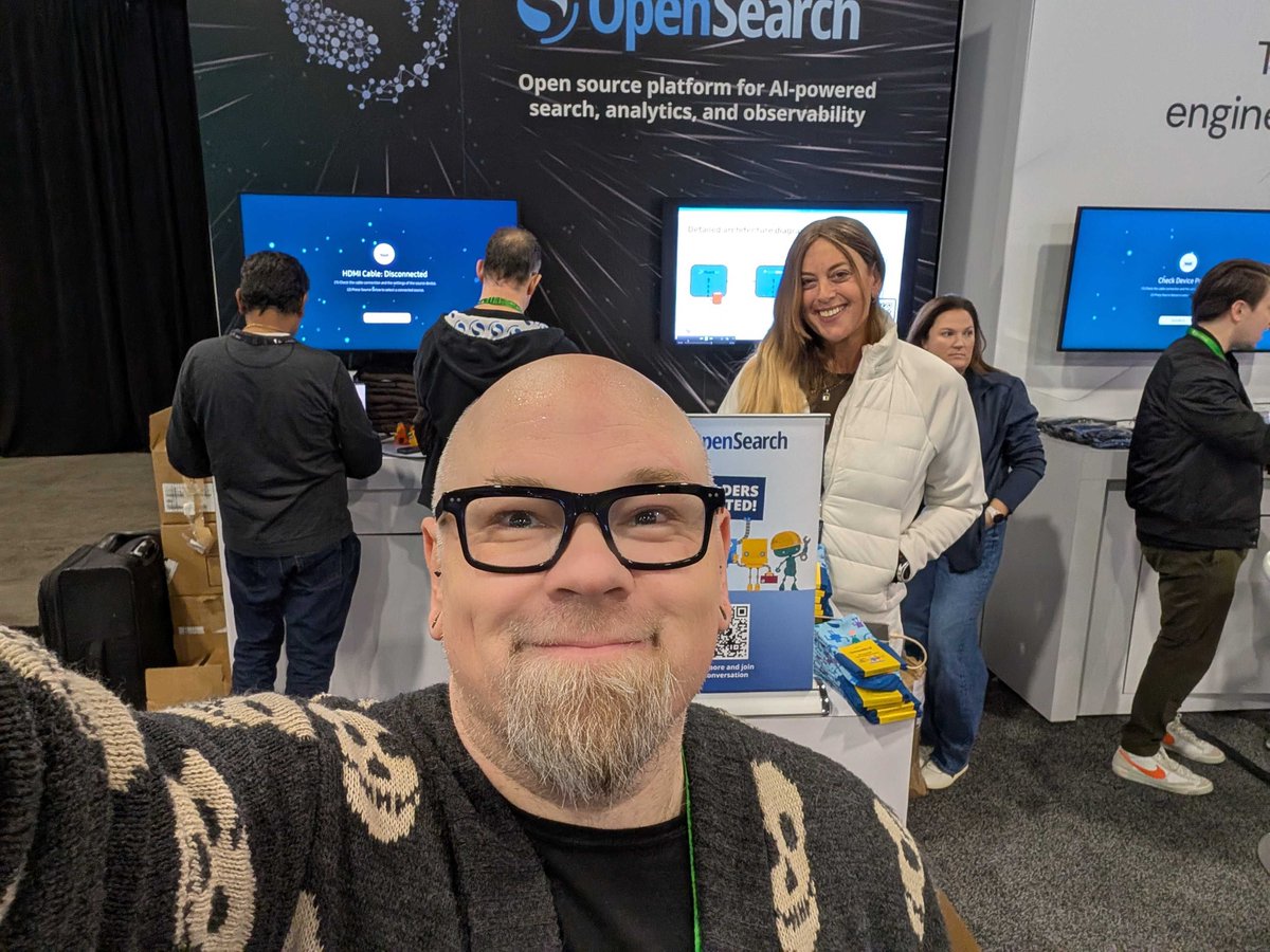 OpenSearchProj's tweet image. If you’ve been part of the #OpenSearchCommunity for a while, you’d recognize this skull sweater anywhere! 🦴

Come by our OpenSearch booth at re:Invent tomorrow and throughout the week to catch Nathan Boot (#OpenSearchAmbassador), Bianca Lewis (Executive Director of the…