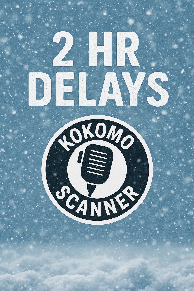 KokomoScanner's tweet photo. ❄️ School Delay Round-Up ❄️
Eastern, Western, Taylor, and Northwestern have all called a 2-hour delay for tomorrow.
Will Kokomo call a delay again after I post this?
Stay tuned… 😏
#SchoolDelays #Kokomo #WinterThings #SnowDayVibes https://t.co/KzazllQhrT