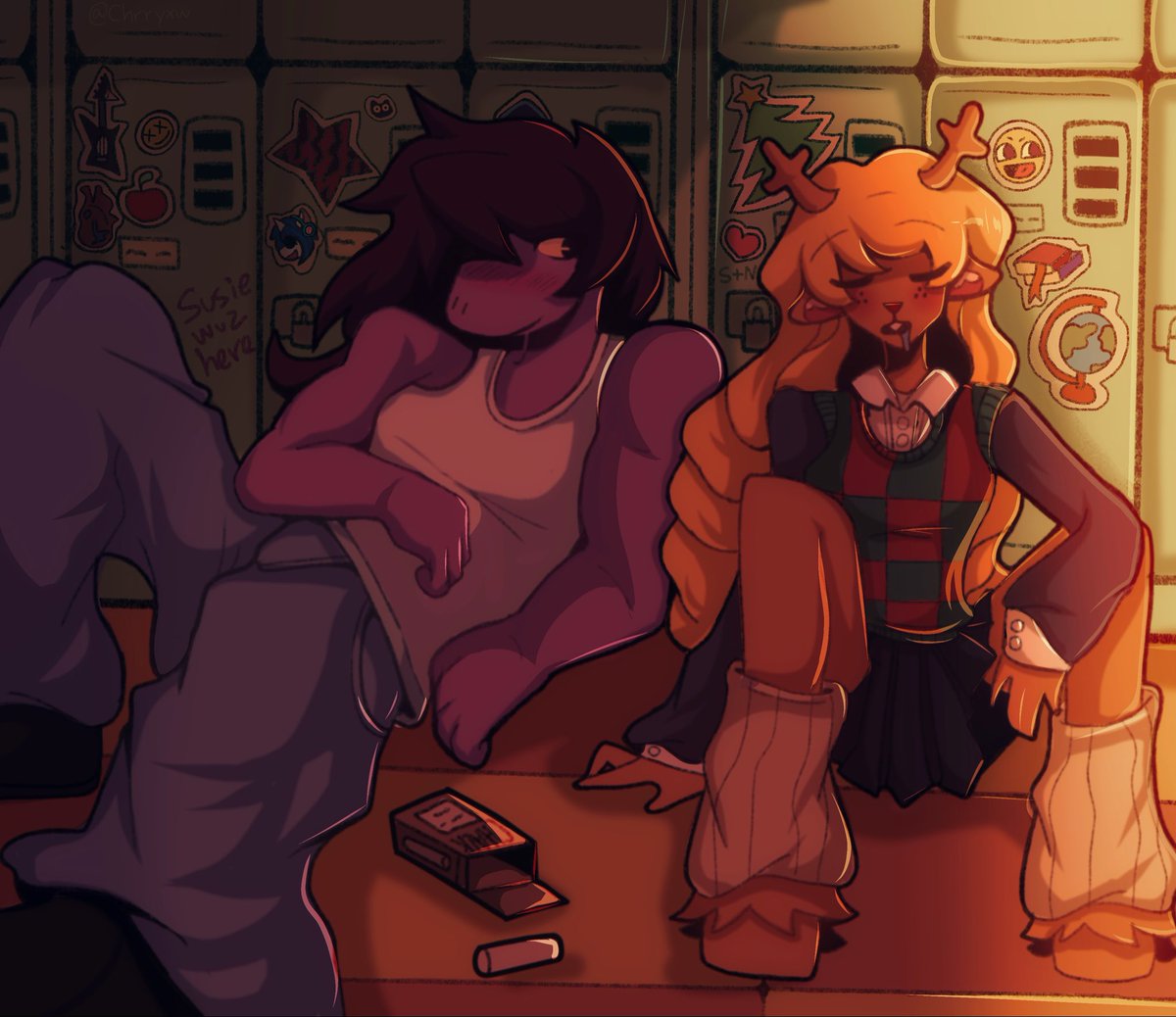 CHRRYXW's tweet image. #Suselle Sunset ☀️💕

#Deltarune #DeltaruneFanart #SusieDeltarune #NoelleHoliday #NoelleDeltarune