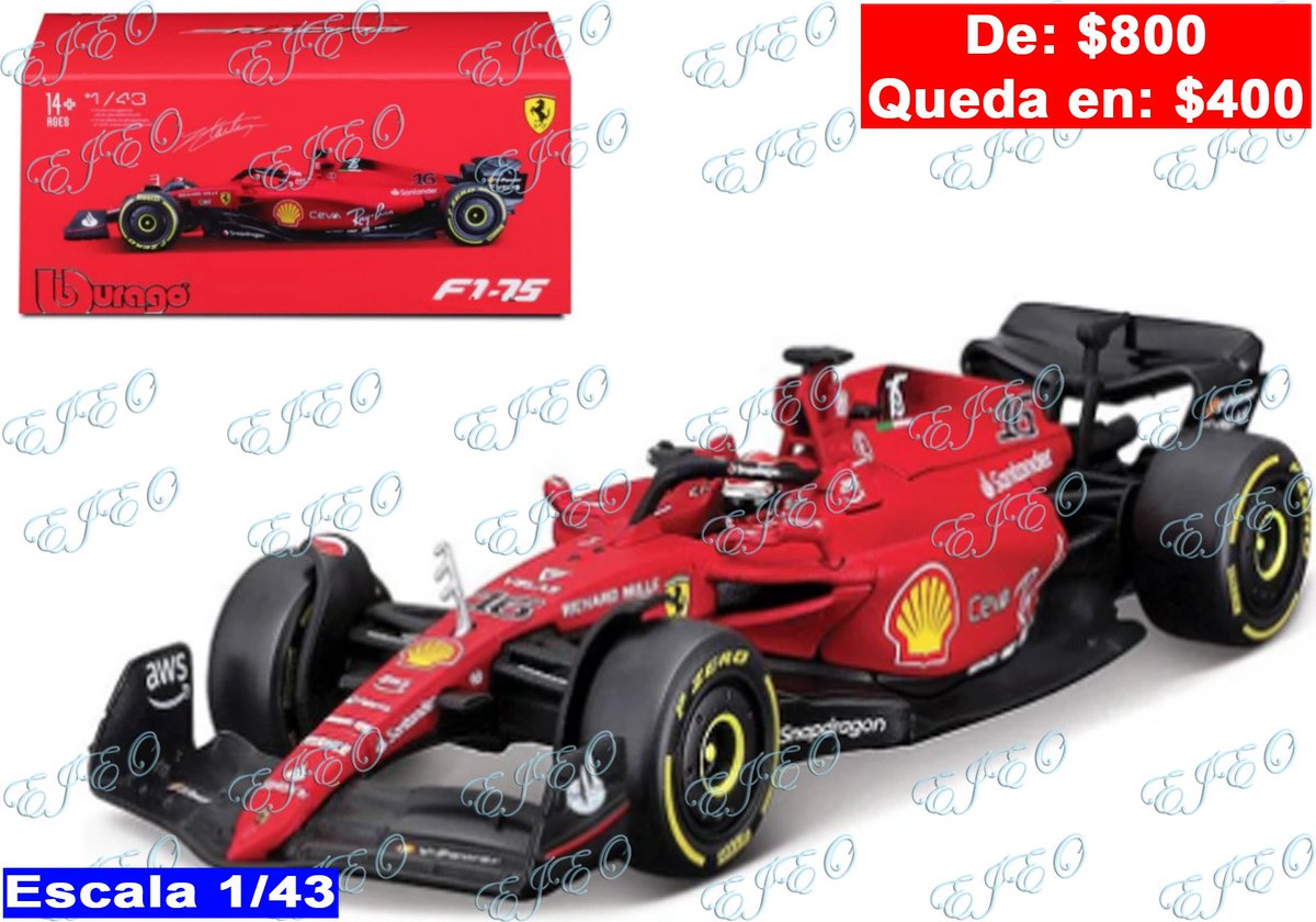 distribuidoejeo's tweet photo. Atención:

A la venta ya con nosotros esté auto de la "Fórmula 1" en escala 1/43

De $800 queda en $400.

#DistribuidoraEjeo #Bburago #Fórmula1 #GranPremio #F1 #GP #Ferrari #F75 #2022 #16 #Charles #Leclerc https://t.co/E8ksiFVE8C