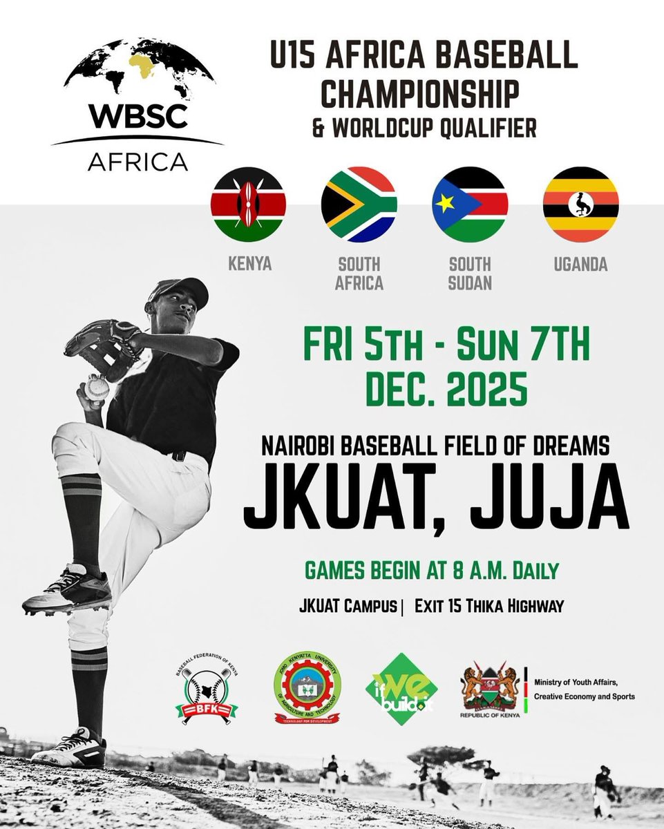 Often_Akira's tweet image. WBSCアフリカU15大会の出場国
ケニア🇰🇪
南アフリカ🇿🇦
南スーダン🇸🇸
ウガンダ🇺🇬
南スーダンは今年WBSCに加盟して以来初の野球国際大会参加