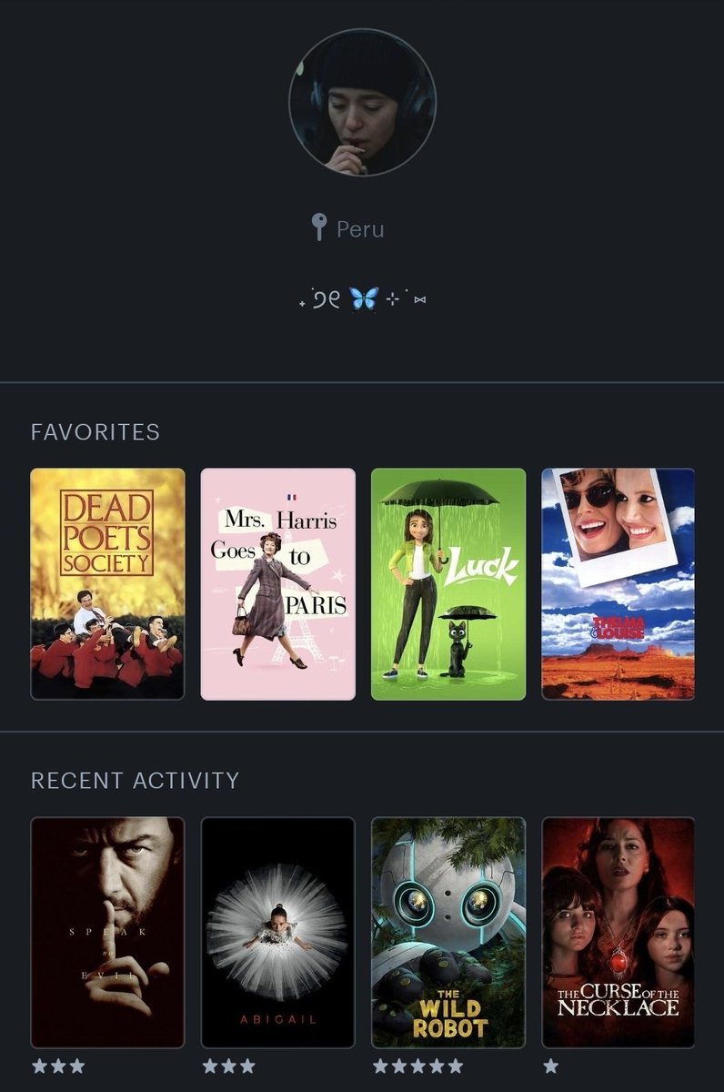 Hola ! Les dejo mi perfil para seguirnos y ver recomendaciones de pelis ,aunque ahora ando viendo Game of Thrones y It:welcome to Derry :3
boxd.it/8eKHh 
#cinesquizos