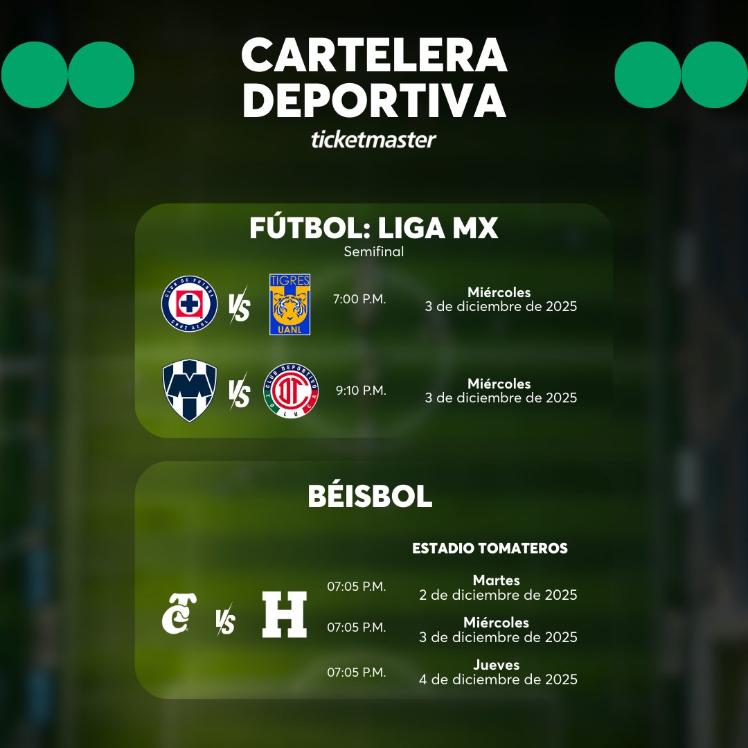 Ticketmaster_Me's tweet image. 📅 Tu semana ya tiene ritmo de estadio. 
Fanáticos listos, emociones listas… ¡Solo faltas tú!⁣
⁣
Esta semana vienen enfrentamientos que prometen encender y momentos que solo se viven en vivo ⚽⁣
⁣
Consulta la cartelera deportiva y compra tus 🎟️🎟️ aquí 👇…