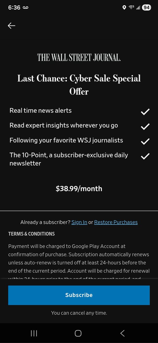 I love you, <a href="/WSJ/">The Wall Street Journal</a> , but $39/mo with no physical product is just crazy.