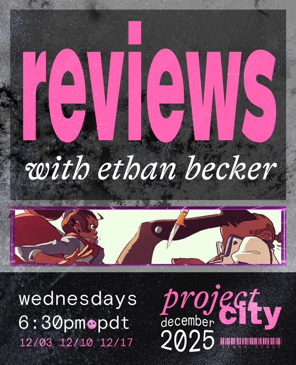 Ethan Becker is back for December.

Three weeks of sharp, honest reviews designed to level up your storytelling.

📅 Wed 12/03, 12/10, 12/17
⏰ 6:30pm PDT
#ProjectCity #EthanBecker #StorySprint