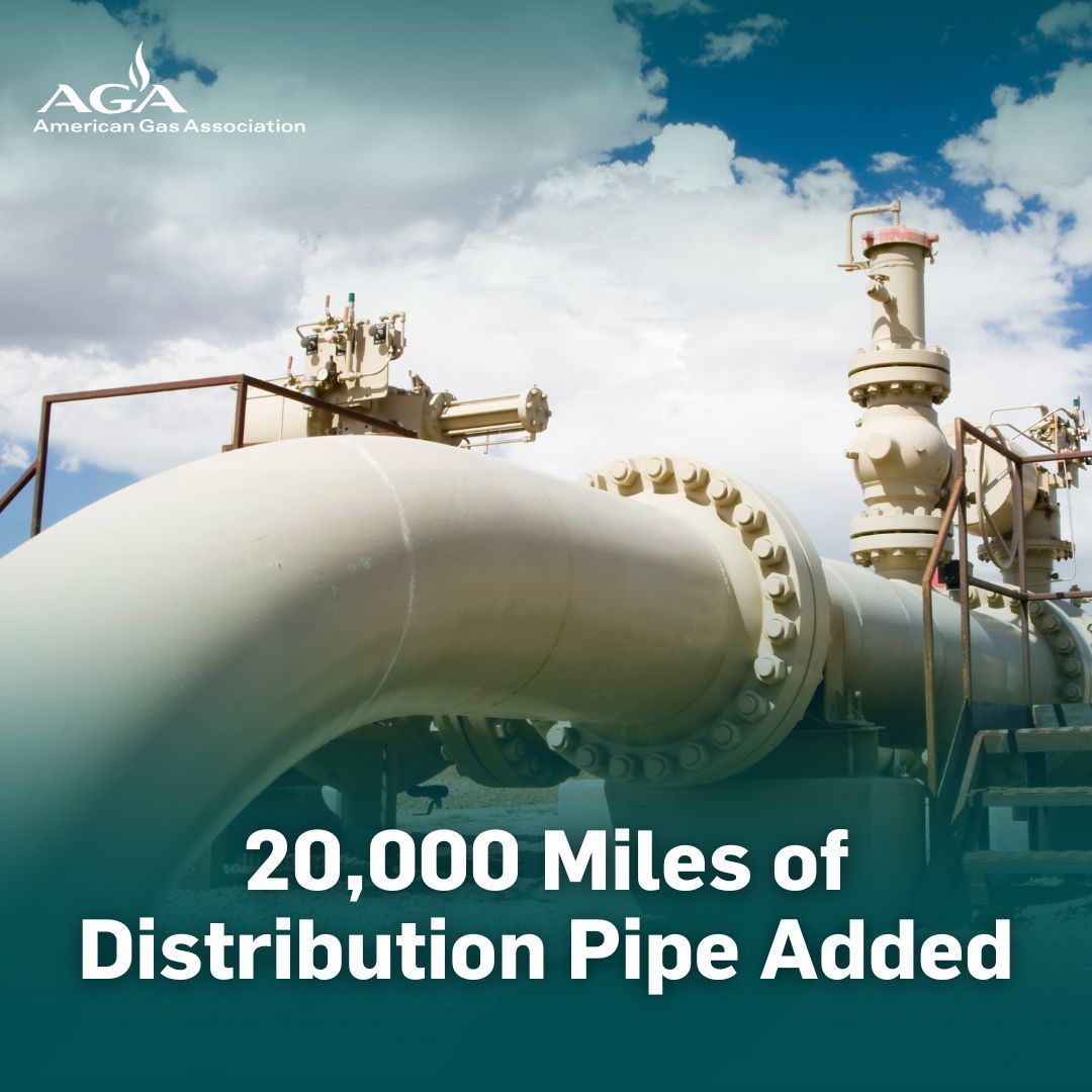 aga_naturalgas's tweet image. Natural gas utilities have added 20,000 miles of pipeline so far in 2025! The #natgas distribution system is essential this winter for keeping energy reliable, affordable and safe for American families and businesses.