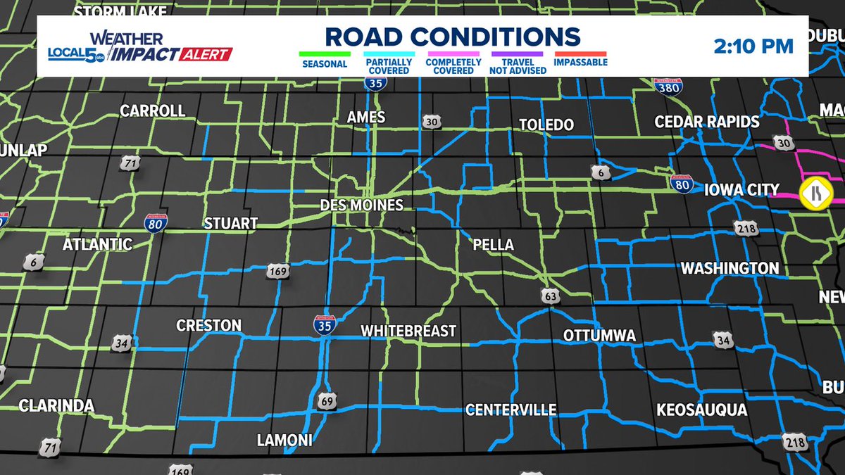 ChrisKuball's tweet image. Partially covered roads dot central and southern Iowa.  Don&apos;t let these spots sneak up and surprise you.  Light snow is falling.  Take things a little easier out there through the evening drive. #IAWX