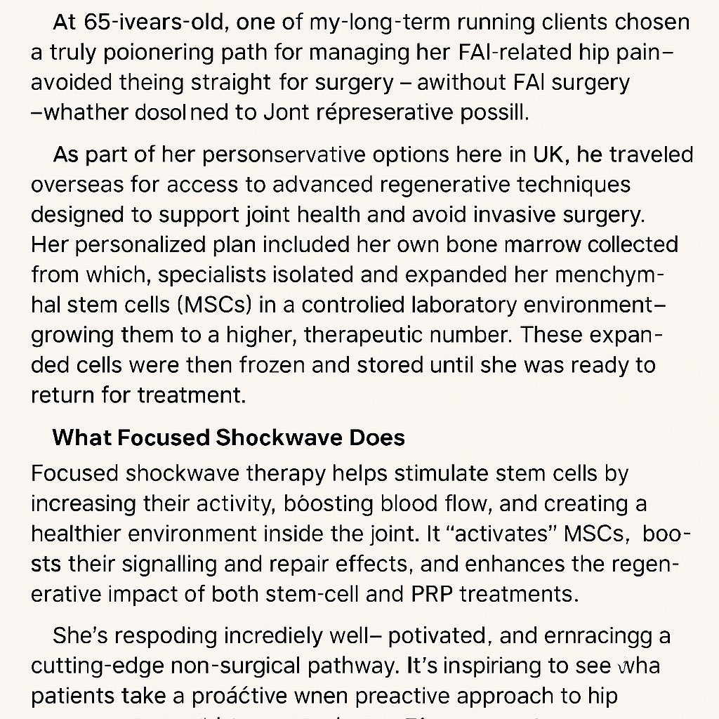 HelenHowOsteo's tweet image. #HipPreservation #AvoidingFAISurgery #AvoidingHipSurgery #ConservativeManagement #FAI #FAIHipPain #OlderRunner #RegenerativeMedicine #Orthobiologics #StemCellTherapy #PRPTherapy #FocusedShockwave #JointPreservation #HealthyHips #ActiveAt65 #NonSurgicalCare #HipHealthJourney