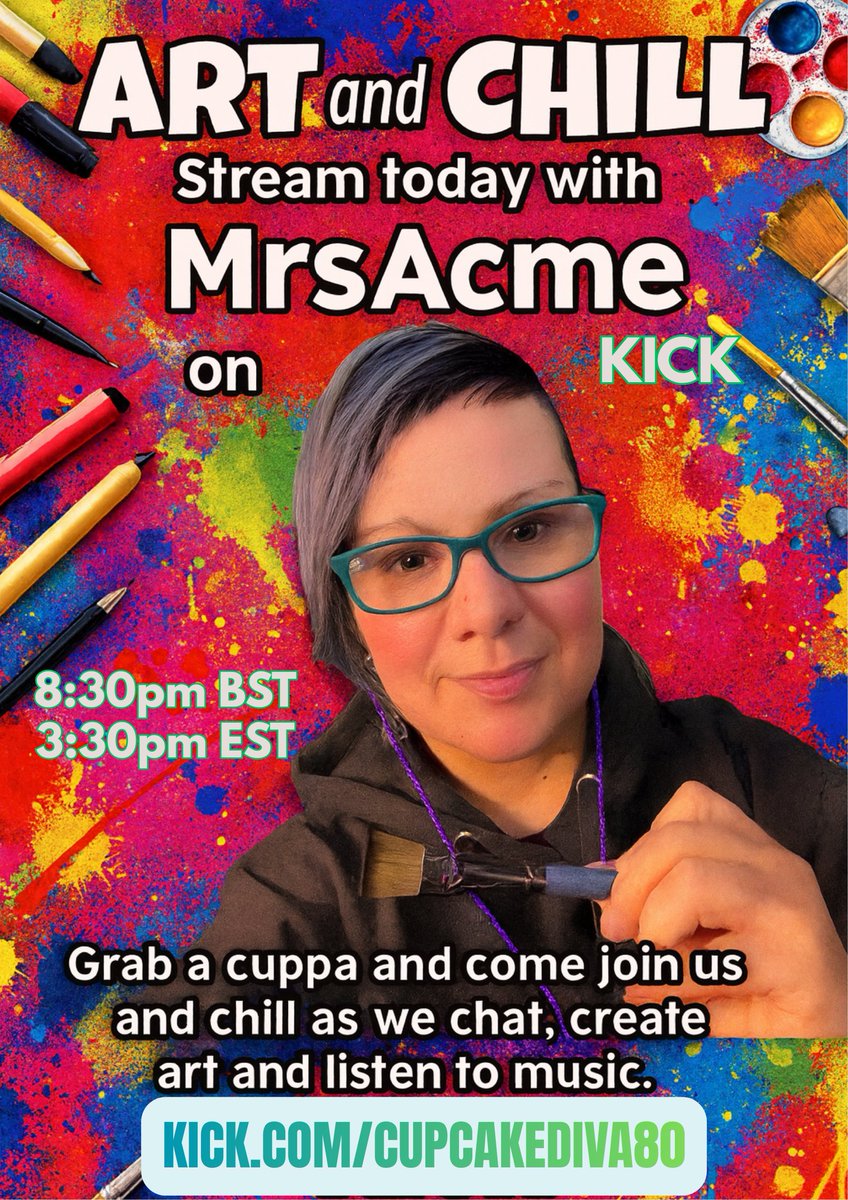 CupcakeDiva80's tweet photo. Going live soon collabing with the wonderful @MrsAcmeDecor for Art and chill vibes - come join us on kick! https://t.co/9UTwAmxRXG
#kickArtCrew
#KickStreamers
#Chillvibes
#Verificationpush https://t.co/AnMBFyXobv