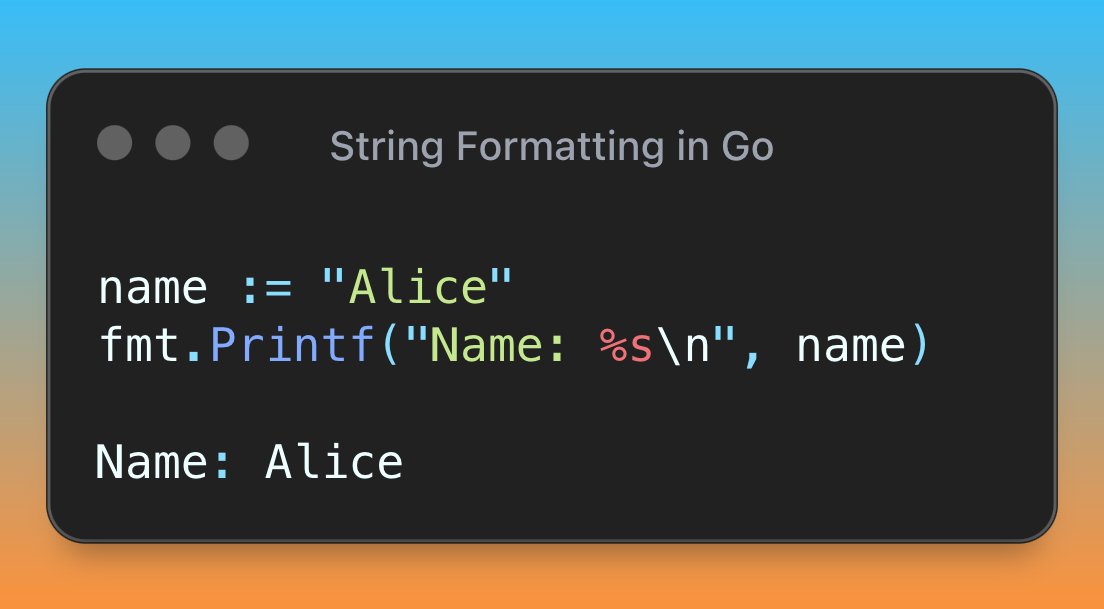 garyclarketech's tweet image. Go has three string formatters: fmt.Println (simple), fmt.Printf (control), fmt.Sprintf (returns string). Format verbs like %s and %d give you precise control. 

Follow me for more Go bytes.