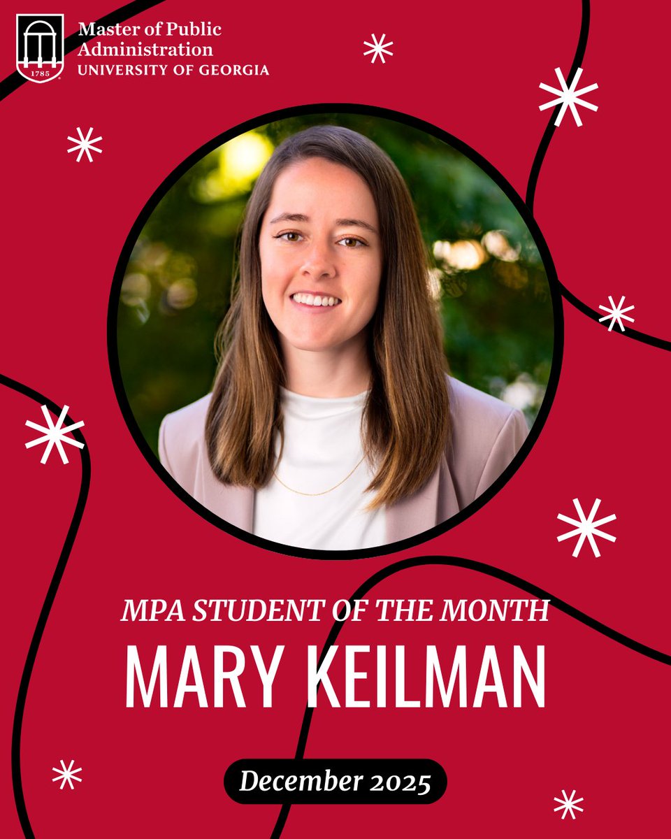 ugapadp's tweet image. Congratulations to Mary Keilman, our December MPA Student of the Month!
Read more about Mary here: spia.uga.edu/december-2025-…
#UGASPIA #UGAMPA #CommitTo #PublicService