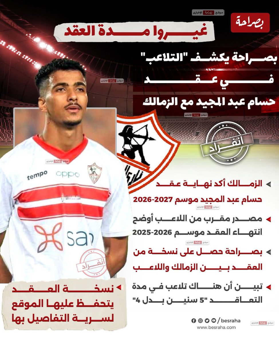 🚨 غيروا مدة العقد

⚽️ بصراحة يكشف "التلاعب" في عقد حسام عبد المجيد مع الزمالك