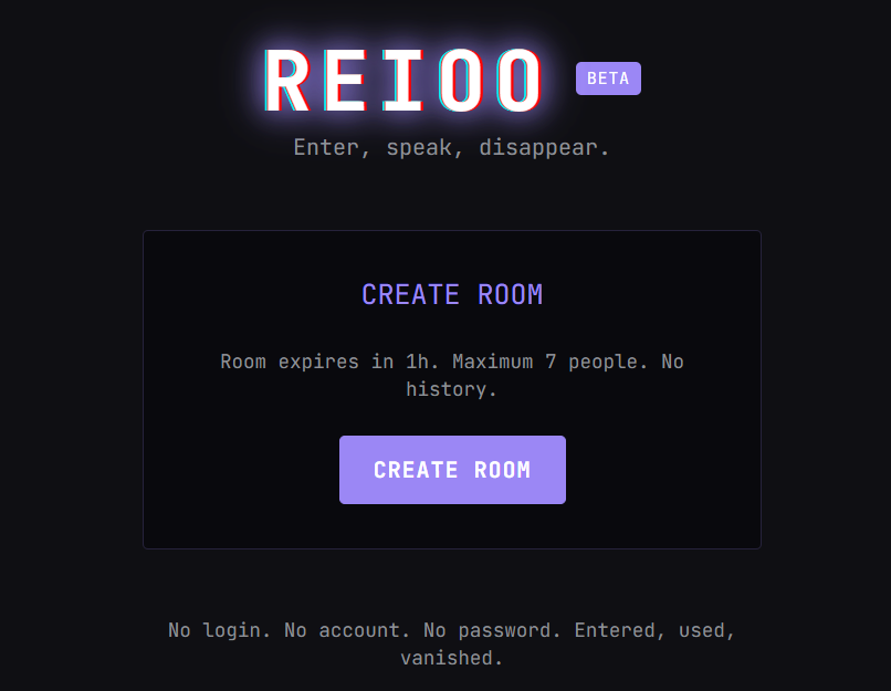 thefernandopaes's tweet photo. Spent 3 months building the chat I wished existed.
REI00: No login, no history, no traces.

The conversation dies when you leave the room. Literally.
Free beta now. First 100 testers shape the product.
Who's in?

https://t.co/LPP7EDkHQa

#indiehackers  #BuildInPublic https://t.co/ifDVwGJoCu