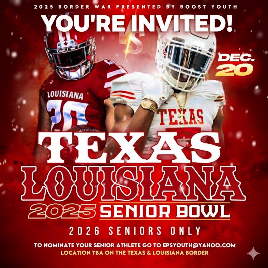 Thank you <a href="/EPS_Scout1/">Matthew Joseph Jr. EPS ATHLETES & EPS BLAZE 7v7</a> for the senior bowl invite!! <a href="/GalvestonBallFB/">Galveston Ball Football</a> <a href="/CoachOBrantley/">Omasha Brantley</a> <a href="/EddieCa73992124/">Coach Caldwell</a>