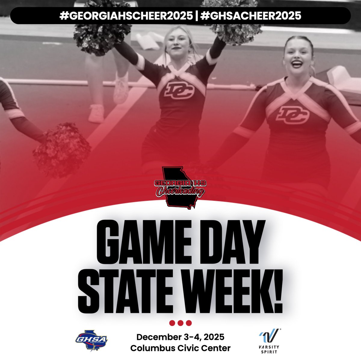 It's Game Day STATE WEEK!!! 
🖤❤️📣
#GeorgiaHSCheer2025 #GHSACheer2025