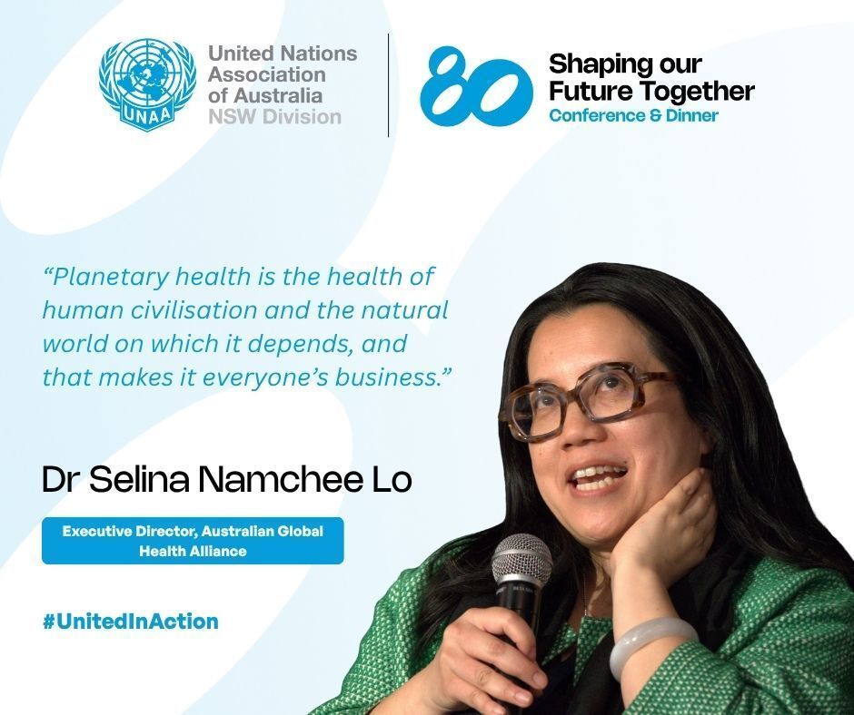 unaansw's tweet photo. UN80: Shaping Our Future Together, Prof. Esperanza Martinez (ANU; former Head
of Health, ICRC) &amp; Dr Selina Namchee Lo (Australian Global Health Alliance) reframe
global health as shared responsibility and equity
#GlobalHealth #PlanetaryHealth #HealthEquity #HumanSecurity #UN80 https://t.co/5DWzGLoHcP