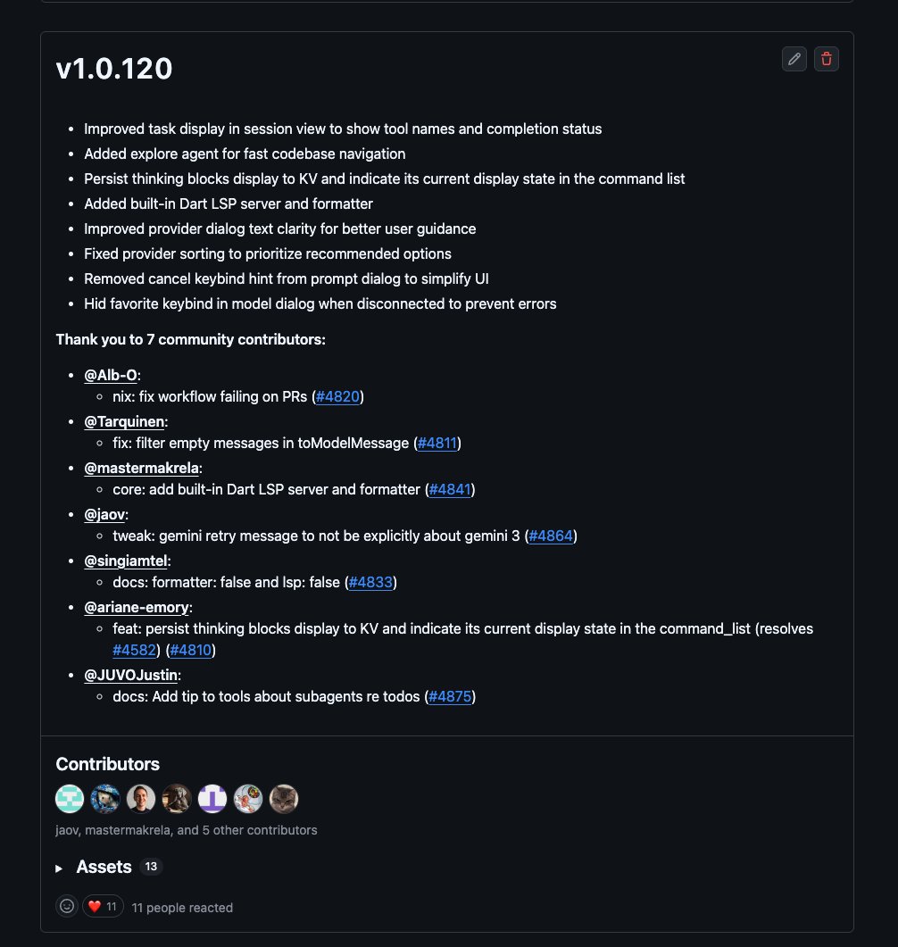 rekram11's tweet image. It&apos;s small but we are always trying to find ways to say thank you to our amazing contributors. Going forward anyone who has a commit in a release will have their profile linked on the release notes.

We ♥️ our community.