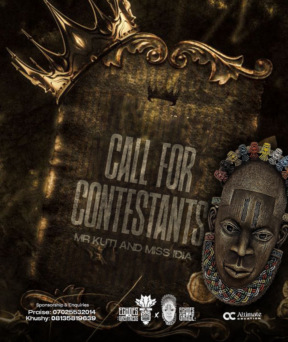 A new era of elegance, culture and charisma begins.
Think you have what it takes to be Mr. Kuti or Miss Idia?
Join the race today!
Contact:
Praise – 07025532014
Khushy – 08135819639