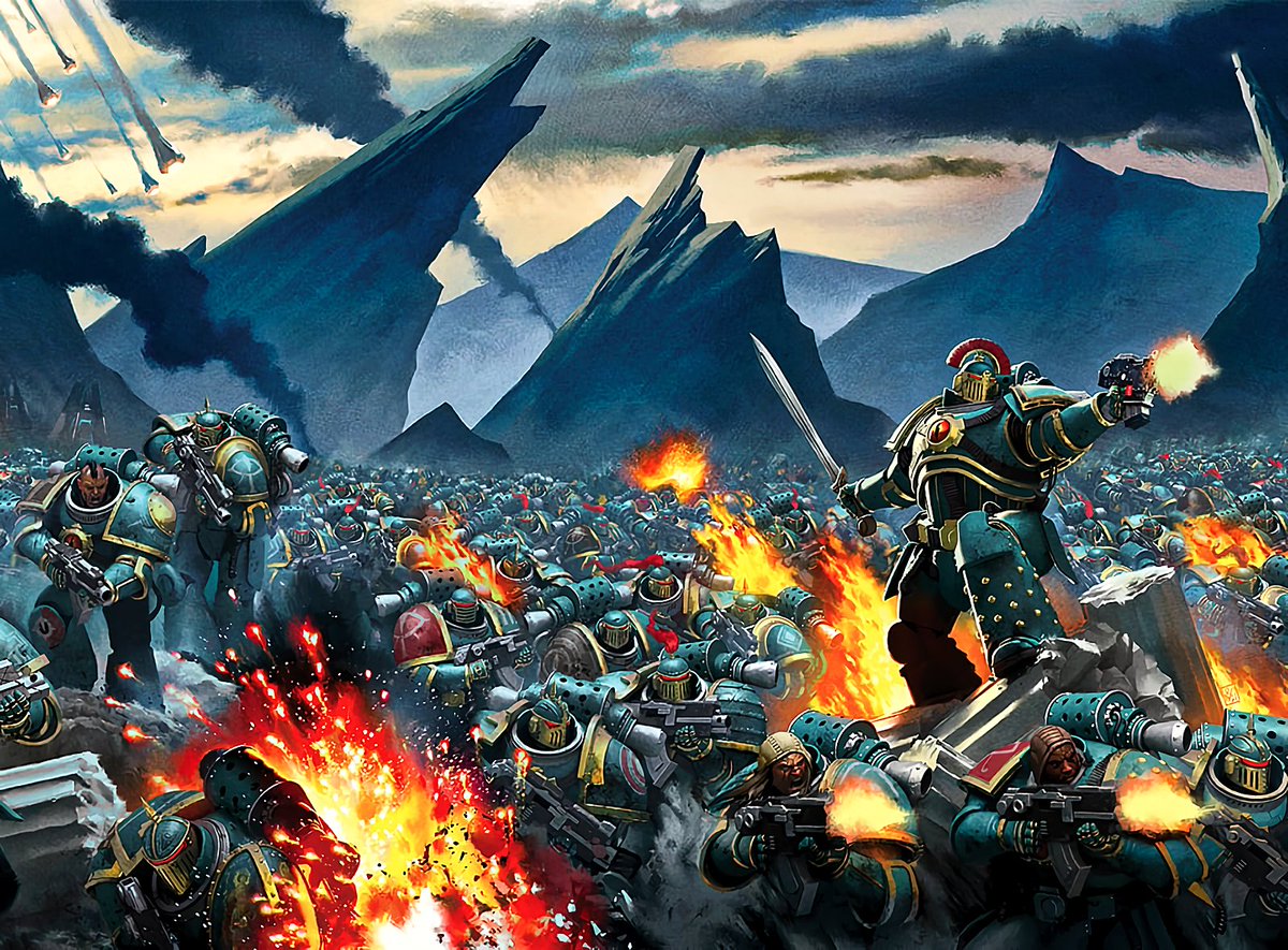 Aetas_Memoria's tweet photo. Neil Roberts' depictions of the Sons of Horus.

"Horus Rising" cover. Alternate version of the "False Gods" cover, for The Art of the Horus Heresy book. "Galaxy in Flames" cover. Illustration for The Horus Heresy: Age of Darkness 2nd Edition Rulebook &amp; Horus Heresy: Legions game. https://t.co/0LFa0RtqTP