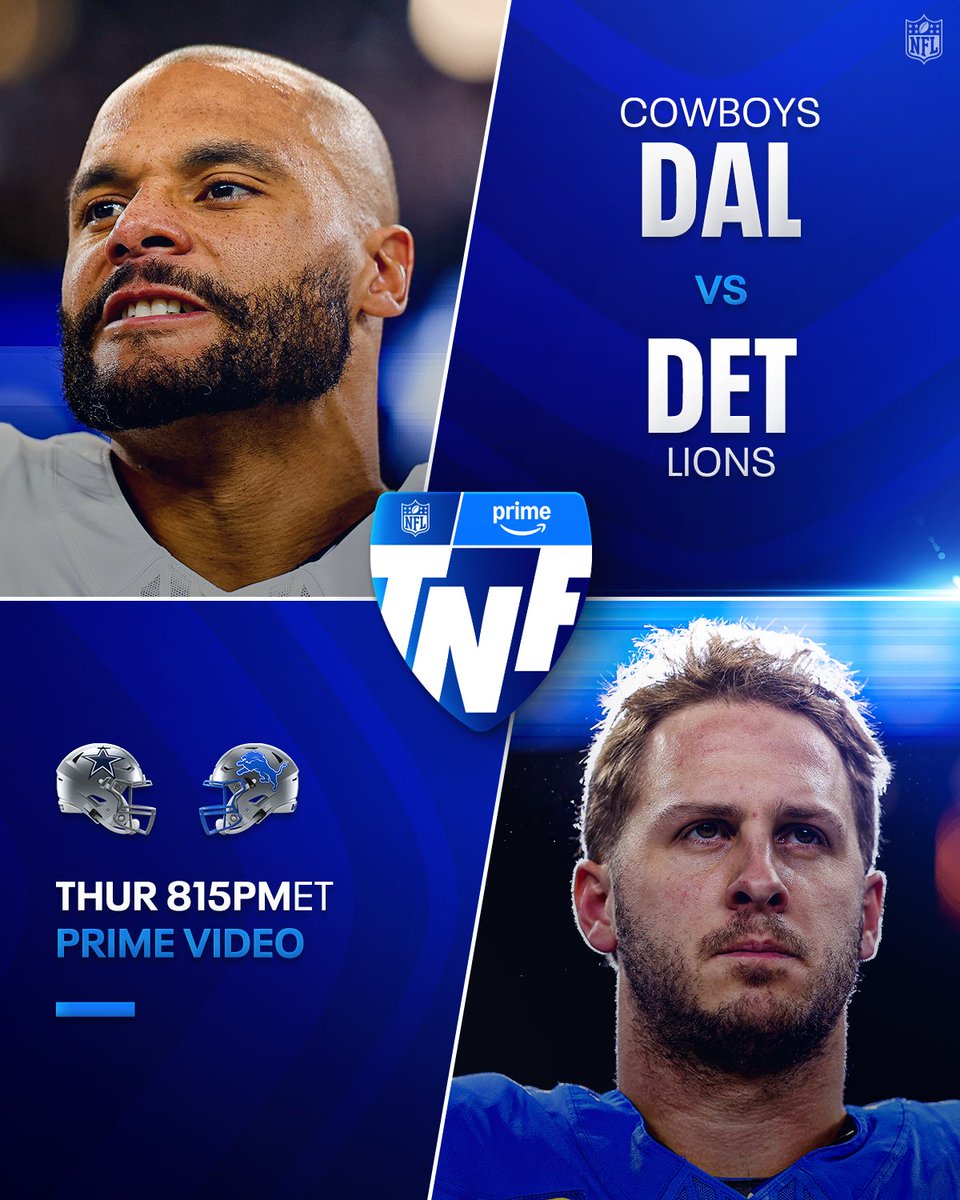 Cowboys vs. Lions on deck for TNF 👀
DALvsDET– Thursday 8:15pm ET on Prime Video
Also streaming on @NFLPlus