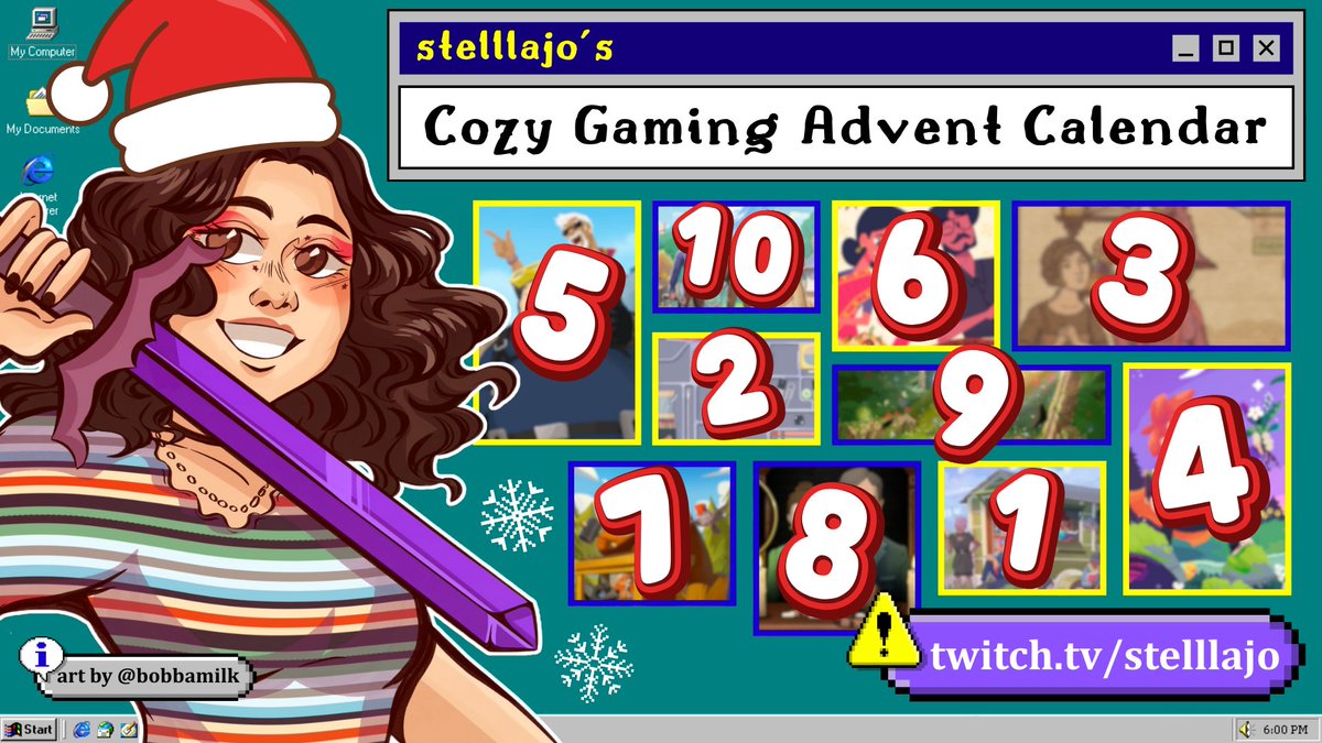 🎄TOMORROW 🎄 we kick off the 1ST OFFICIAL COZY GAMES ADVENT CALENDAR!!

10 streams, 10 new (to me) cozy games, 1 big tier list!! PLUS a giveaway for our top three games to chatters who stop by the stream!!

stop by at 6pm ET to see the first game!

🎅 twitch.tv/stelllajo ☃️