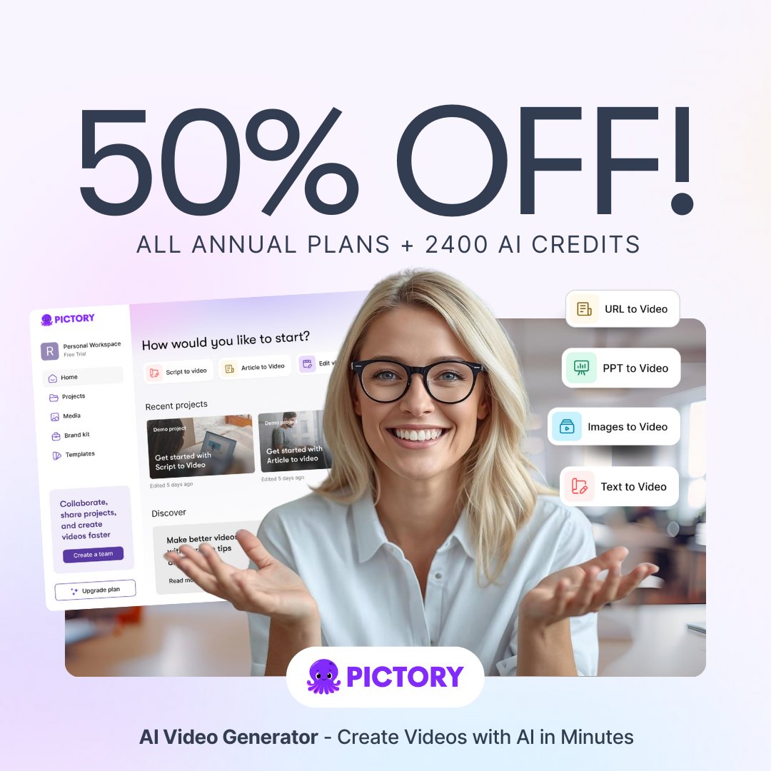 Pictory 50 percent off banner