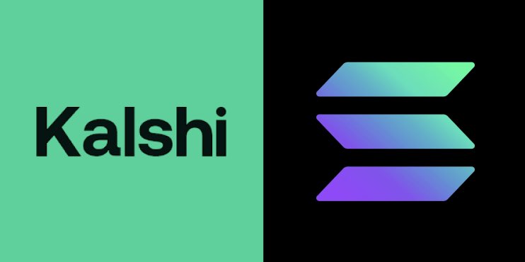 Kalshi on Solana announcement graphic with stylized text and abstract design