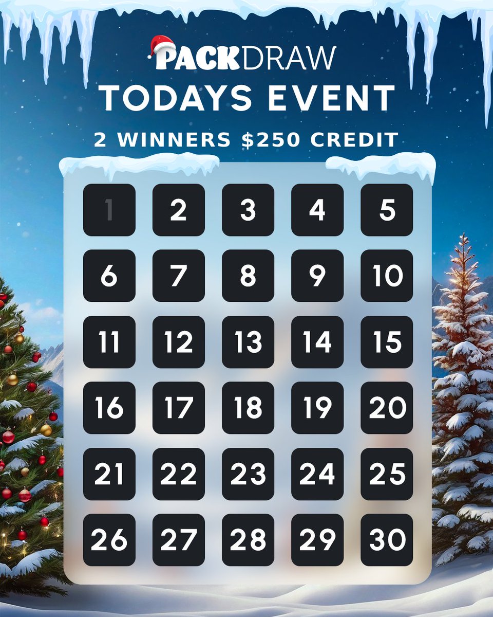 PackDraw's tweet image. 30 days of giveaways are upon us ❄️

$250 giveaway to 2 winners

- Follow
- RT
- Reply PackDraw userID

Ends tomorrow! 1/30