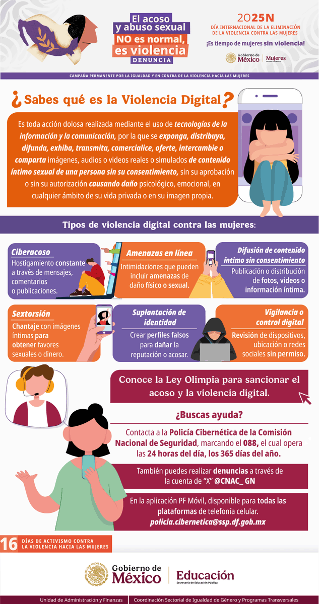 Identifica las diferencias entre violencia digital y violencia mediática y denuncia si eres victima de alguna de ellas.
16 Días de Activismo contra la Violencia hacia las Mujeres y las Niñas.