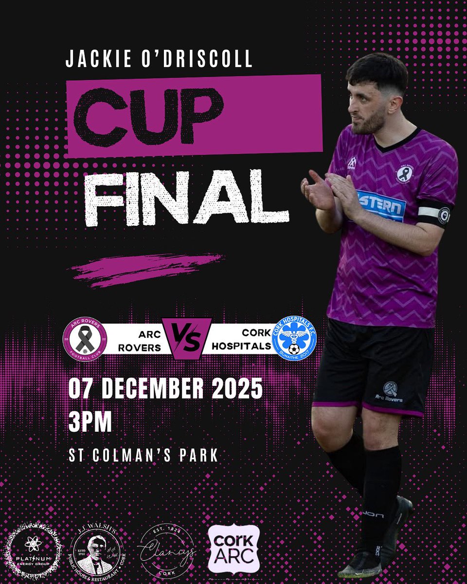 All roads lead to Cobh on Sunday as we face off against our old foe in Cork Hospitals. We had a huge crowd out in support of the lads in May, let’s get back out to drive the boys on again Sunday as they go in search of back to back cup final victories 💜🖤