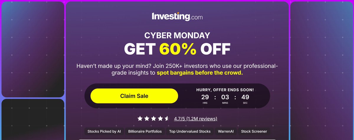 🚨 INVESTING : 🎁📦ULTIMA OCCASIONE PER IL CYBER MONDAY: RISPARMIA IL 60% SU INVESTING PRO!📍🛒