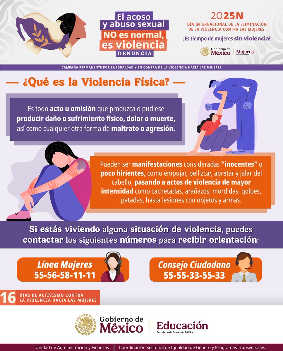 Conoce tus derechos y denuncia si eres victima de violencia física, psicológica o política.
16 Días de Activismo contra la Violencia hacia las Mujeres y las Niñas.