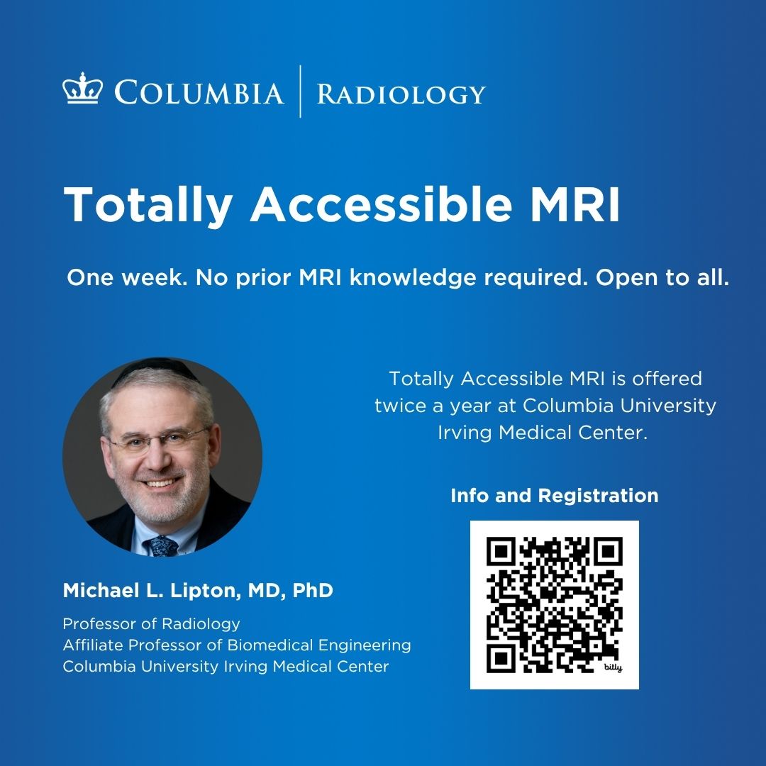 columbiaimaging's tweet image. Dr. Michael Lipton&apos;s world-renowned course addresses #MRI from A to Z in one intensive week, using a non-mathematical, conceptual approach to convey the complex inner workings of MRI. #Radiology #imaging_technology 

More info and course dates for 2026-27: bit.ly/3XypR5b