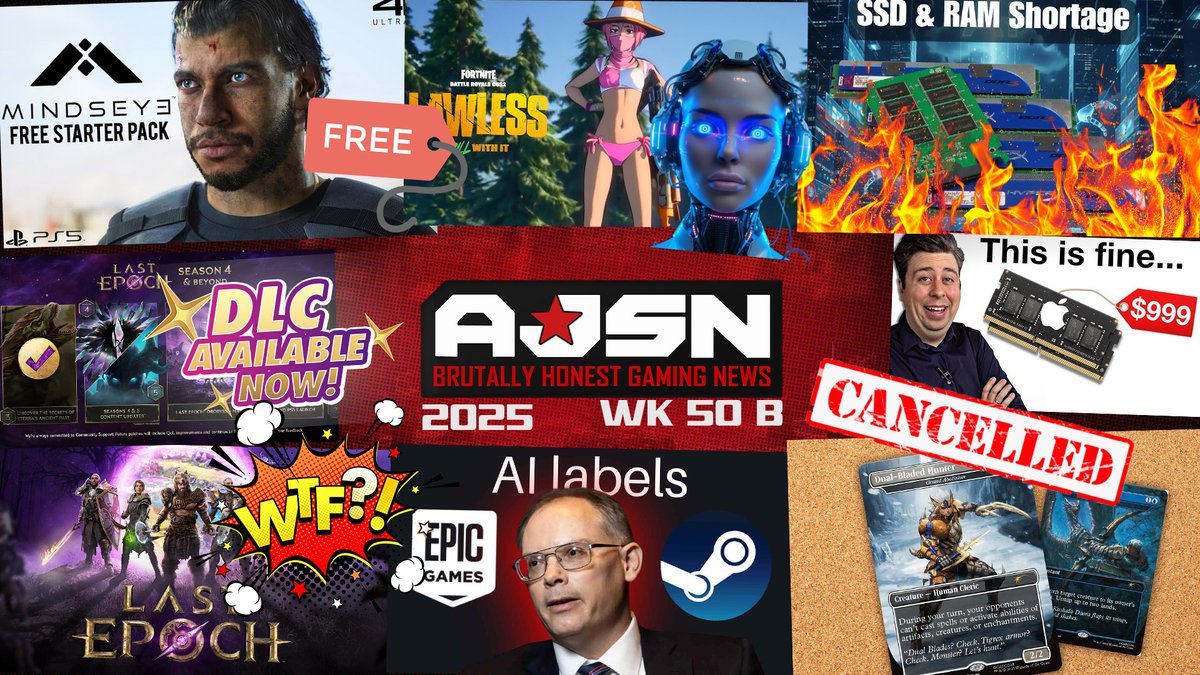 The News Crew discusses Mindseye Free Starter Set, the RAM Shortage, Last Epoch Controversy, Fortnite &amp; Tim Sweeney on A.I. in Games and More! youtu.be/I-B4JQEaTsA RT &amp; Share Plz!