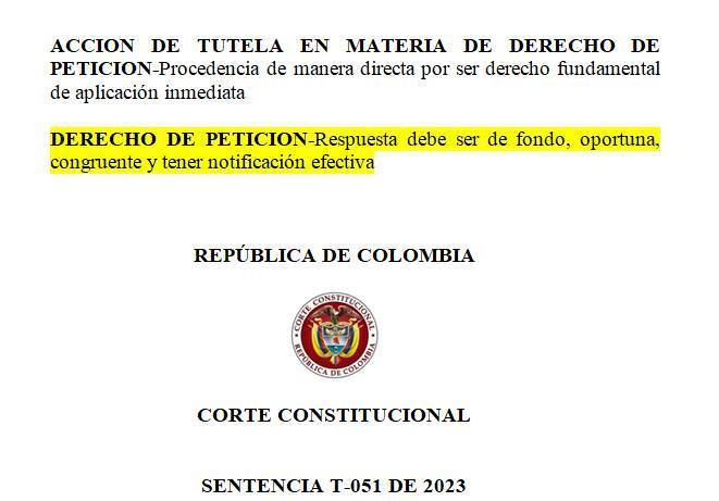 CORTE CONSTITUCIONAL RECUERDA CÓMO DEBE SER LA RESPUESTA A UN DERECHO DE PETICIÓN.

✍️ ¿DESEAS ESTAR ACTUALIZADO A DIARIO DE TODA LA JURISPRUDENCIA DEL PAIS? SUSCRIBETE  👉 wa.link/z35xbr