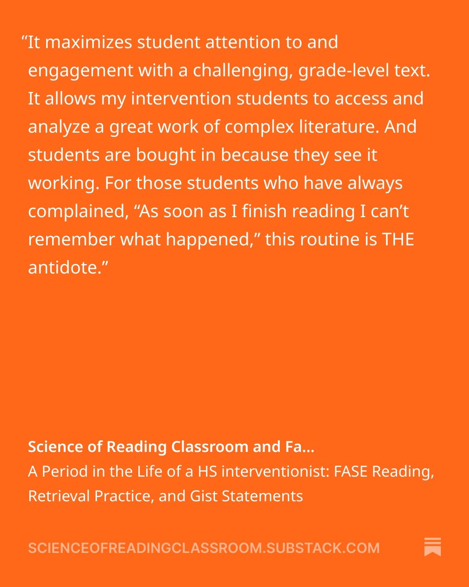 Have you ever worked with students who complain that they can't remember ANYTHING that they're read?? 🙋🏻‍♀️🙋🏻‍♀️🙋🏻‍♀️🙋🏻‍♀️

Then please read this piece!!!! And try out Faith's routine: FASE Reading + retrieval practice + gist statements