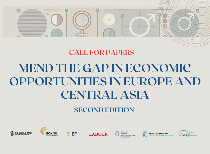WorldBankECA's tweet photo. 📢 CALL FOR PAPERS: Are you researching barriers to women's participation in the labor market and entrepreneurship across Europe and Central Asia and how to address them?

Submit your abstract by 📅 January 16!

Learn more about our Mend the Gap workshop: https://t.co/NqXwmOCsL8 https://t.co/Ly5NocGjpY