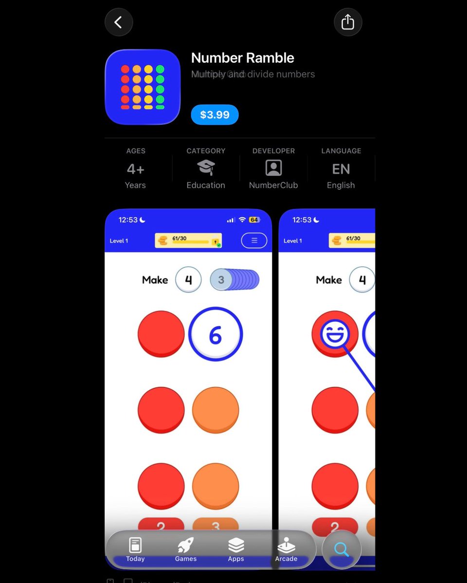 pwharris's tweet image. Have you seen Number Ramble? 
This is some serious multiplicative reasoning.
You can get it on your phone to try it before you use it with your class. It makes me think!
Available on the App stores. na2.hubs.ly/H02jxN30
#MathIsFigureOutAble #ITeachMath #MathEd #NumberClub