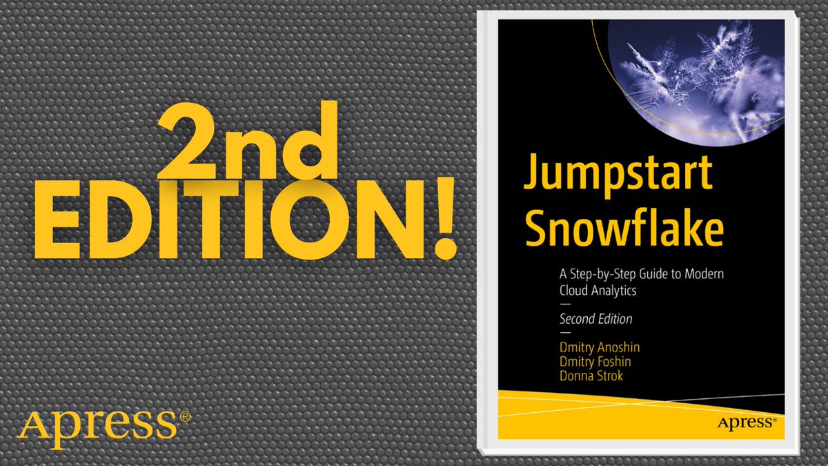 Apress's tweet image. ❄️ Unlock the power of modern cloud analytics! Learn how to deploy #Snowflake, integrate with #Tableau &amp;amp; #Databricks, and migrate from legacy systems. Now with SnowPark, Iceberg tables &amp;amp; Streamlit apps! 📚 #SnowflakeData #CloudAnalytics #ModernBI 

🔗 ow.ly/iHET50X6p5t