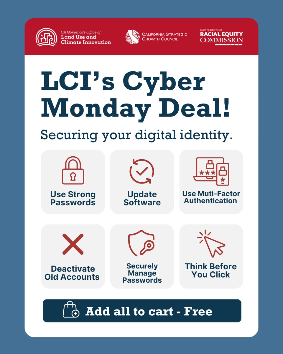 Cal_LCI's tweet image. 💻 #CyberMonday is the perfect day to make sure your Cybersecurity habits are locked in. 

•Update old passwords
•Use a password manager to help keep track of passwords
•Unsubscribe from any sites you no longer use
•Update software
•Think before clicking on suspicious links…