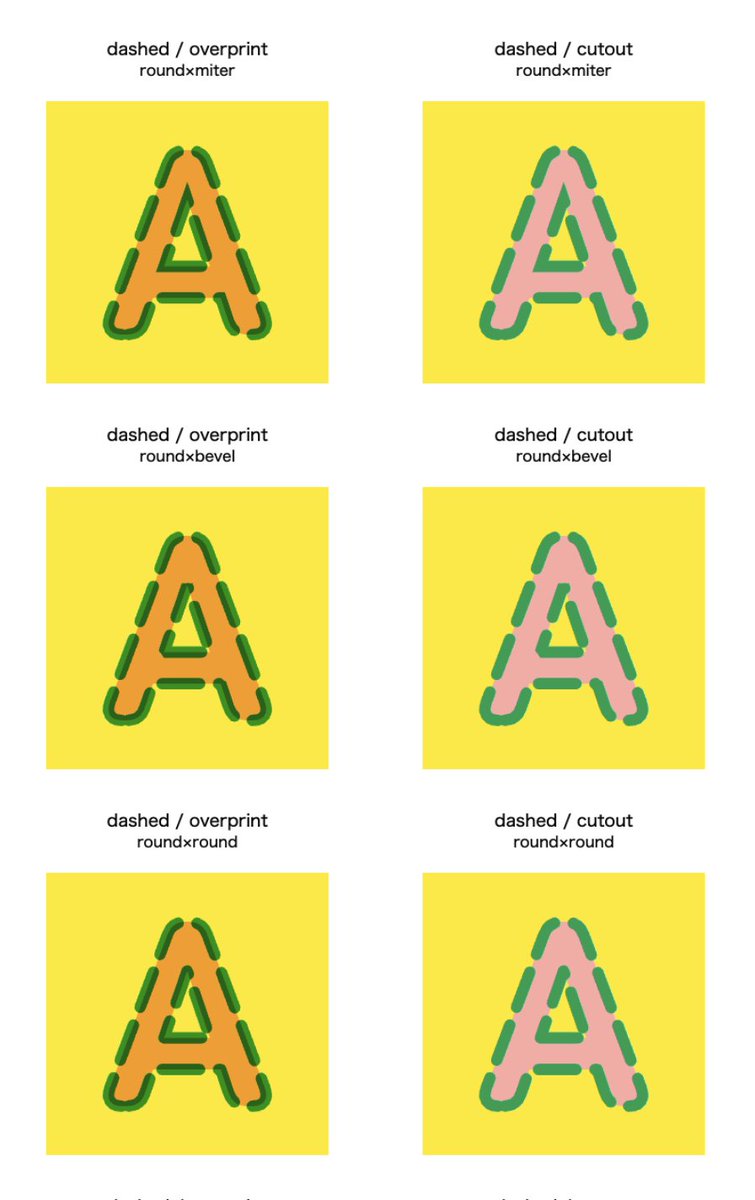 joki_hirooka's tweet image. 手が回っていなかったstrokeJoinとstrokeCap、製版モードの網羅的な掛け合わせチェックと調整。
#dailycoding #p5js #risograph