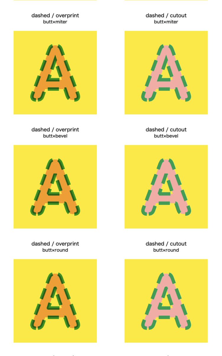 joki_hirooka's tweet image. 手が回っていなかったstrokeJoinとstrokeCap、製版モードの網羅的な掛け合わせチェックと調整。
#dailycoding #p5js #risograph