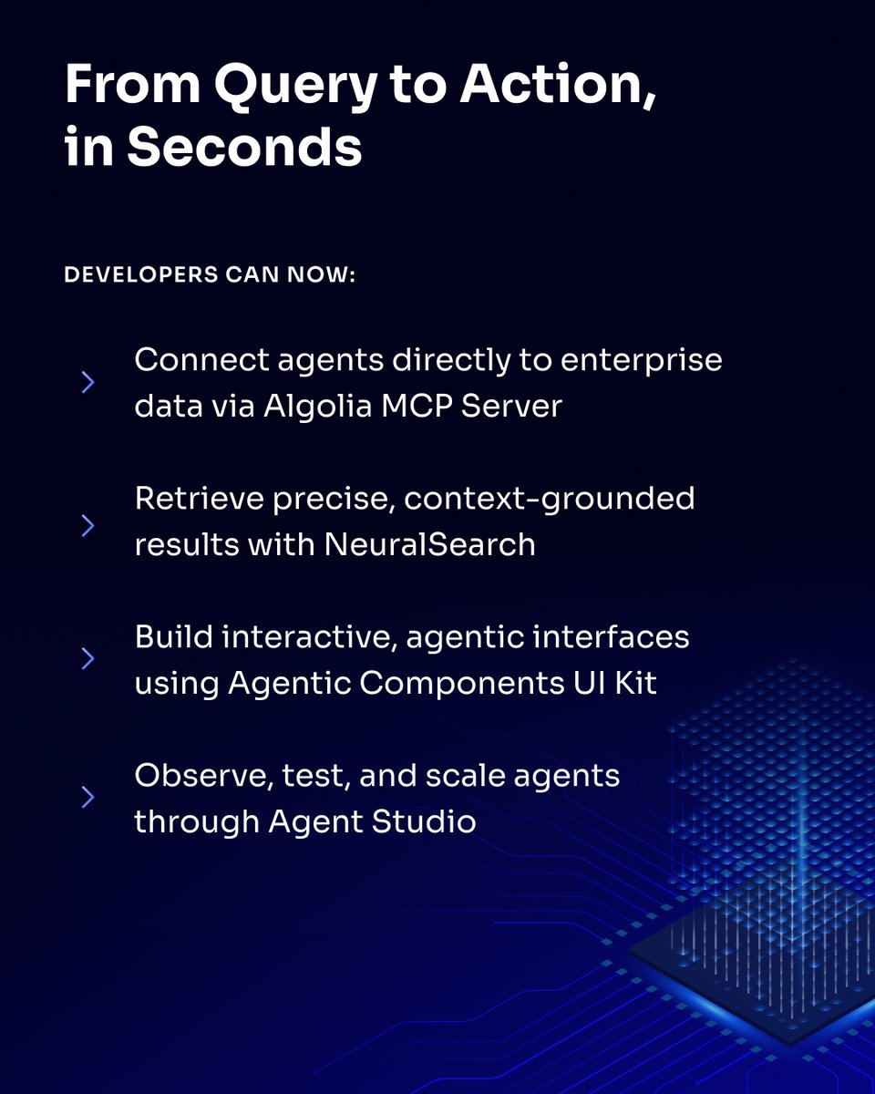 algolia's tweet image. 📢 Today at @AWSreInvent we&apos;re unveiling a huge wave of ✨developer-first✨ releases — built for the #AgenticAI era! 

🔹 DocSearch + Ask AI
🔹 SiteSearch UI Components
🔹 Agentic Components UI Kit
🔹 Algolia MCP Server
🔹 Agent Studio + more!

Developers can now build assistants…