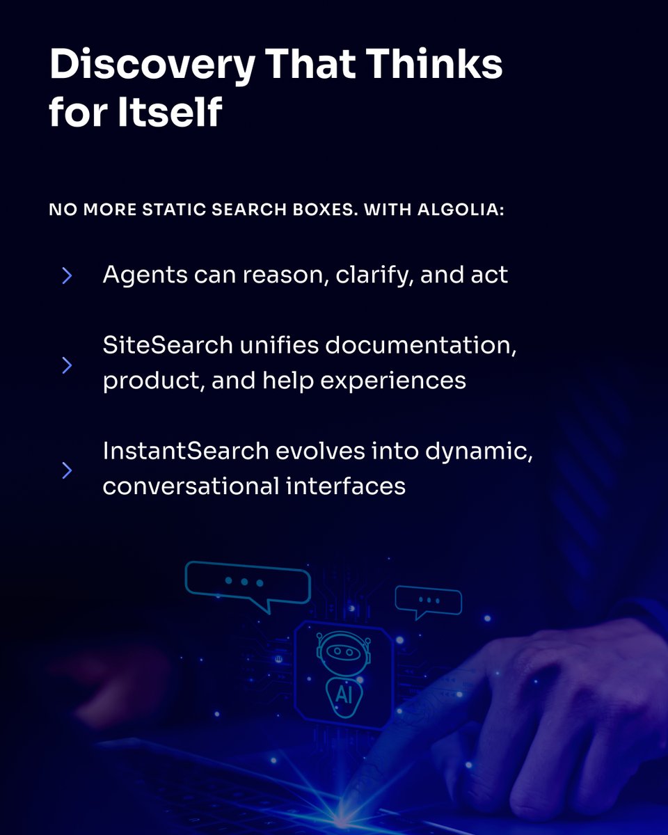 algolia's tweet image. 📢 Today at @AWSreInvent we&apos;re unveiling a huge wave of ✨developer-first✨ releases — built for the #AgenticAI era! 

🔹 DocSearch + Ask AI
🔹 SiteSearch UI Components
🔹 Agentic Components UI Kit
🔹 Algolia MCP Server
🔹 Agent Studio + more!

Developers can now build assistants…