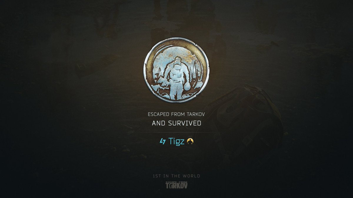 tarkov's tweet image. Congratulations to @RealTigz on being the first to Escape from Tarkov. You survived. But at what cost.