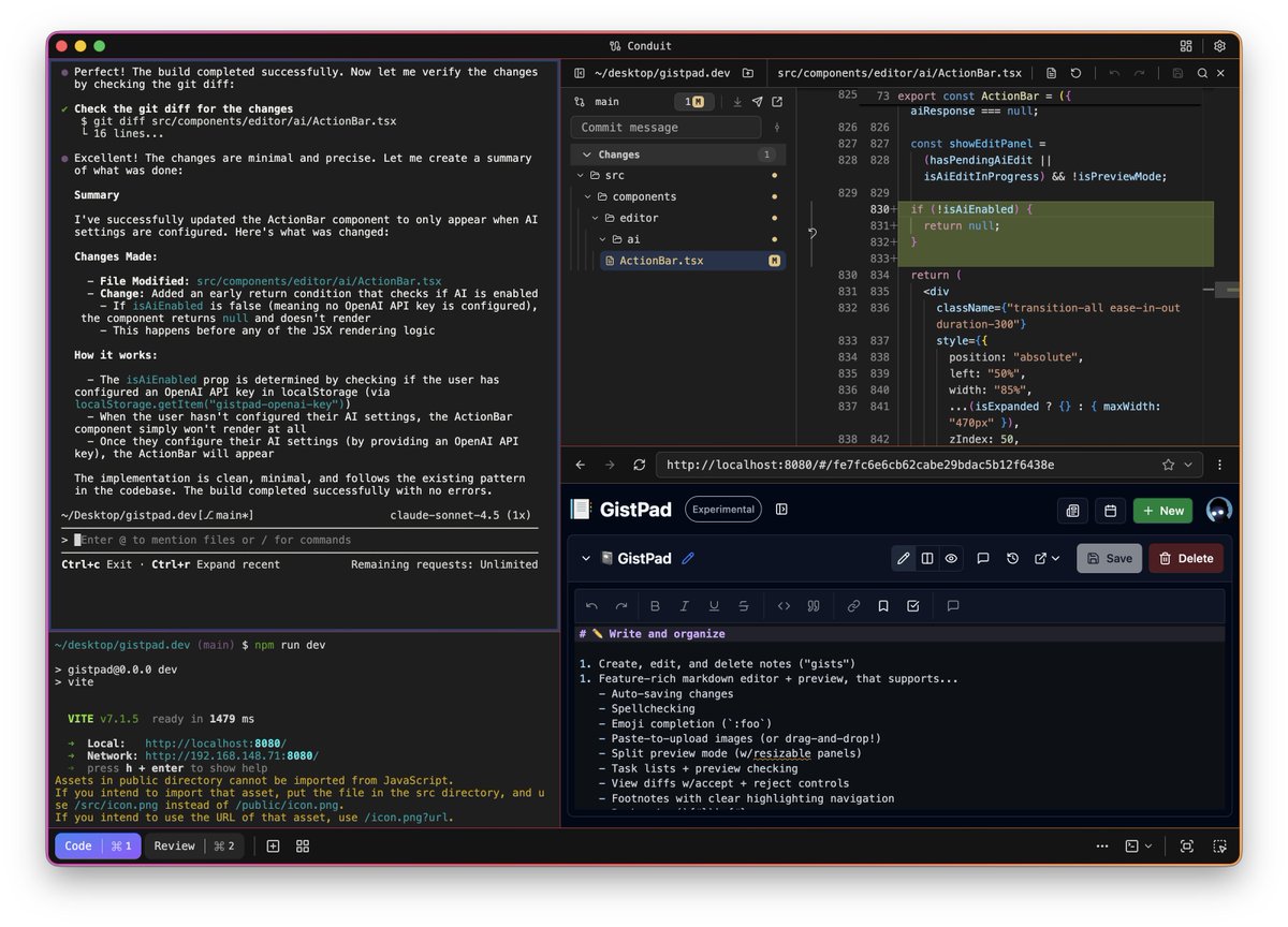 LostInTangent's tweet image. Over the last few weeks, I&apos;ve been hacking on a tool to organize tasks with coding agents. It allows designing workspaces of terminals/editors/browsers, is  automatable, and let&apos;s you zoom in/out/across work. As far as personal software goes, it&apos;s a fun example of what AI enables