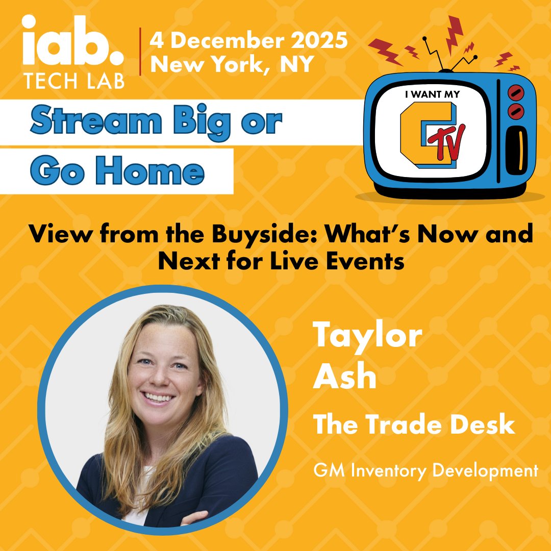IABTechLab's tweet image. Join @TheTradeDesk’s Taylor Ash to break down how buyers are reshaping sports, news, and cultural tentpoles with smarter access, better frequency control, and cross-screen precision at #IWantMyCTV in NYC THIS WEEK on Dec 4! bit.ly/4pN9Jcp