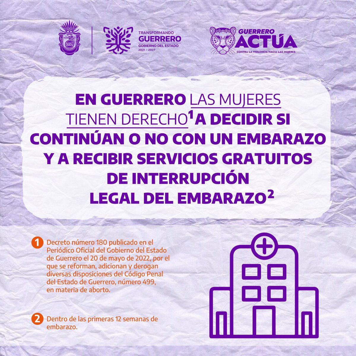 ¡Basta Ya!
En Guerrero las mujeres tienen derecho a interrumpir de manera voluntaria y legal un embarazo si no desean continuar con él. Ser atendidas sin ser culpadas, evictimizadas o violentadas por el personal de salud.