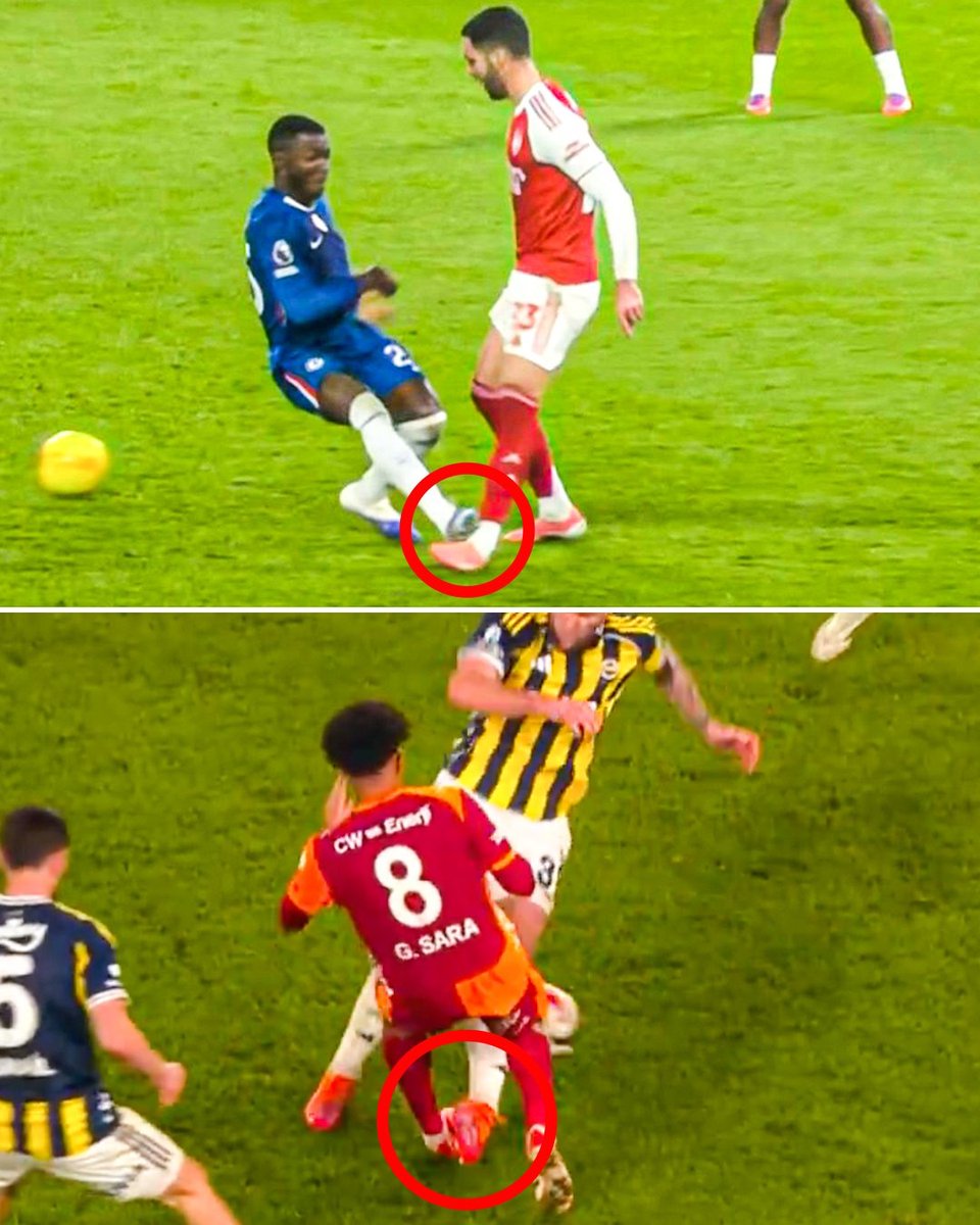 ESPN, Fenerbahçe - Galatasaray derbisi hakkında paylaşım yaptı.

"Chelsea – Arsenal maçında Moisés Caicedo’nun Mikel Merino’ya yaptığı bu müdahale ile kırmızı kart gördü.

Fenerbahçe – Galatasaray derbisinde Milan Škriniar’ın Gabriel Sara’ya yaptığı müdahaleye ise hiçbir faul