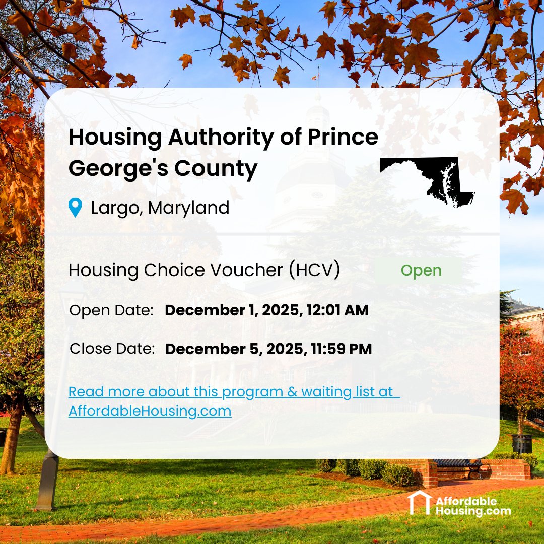 The Housing Authority of Prince George's County opened the Housing Choice Voucher Program (HCV) waiting list. Go to the link and click "Apply On Agency Website" affordablehousing.com/housing-author… #section8 #affordablehousing